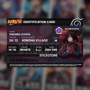 High Quality Waterproof Madara Uchiha PVC ID Card
