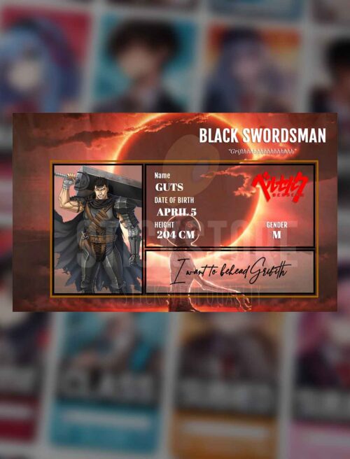 High Quality Waterproof Berserk Guts PVC ID Card