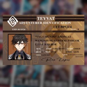 High Quality Waterproof Genshin Impact Zhongli PVC ID Card