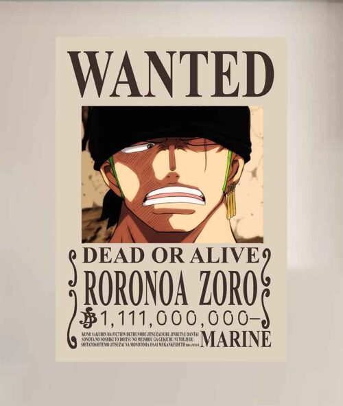 Roronoa Zoro WANTED POSTER One Piece Bounty Posters